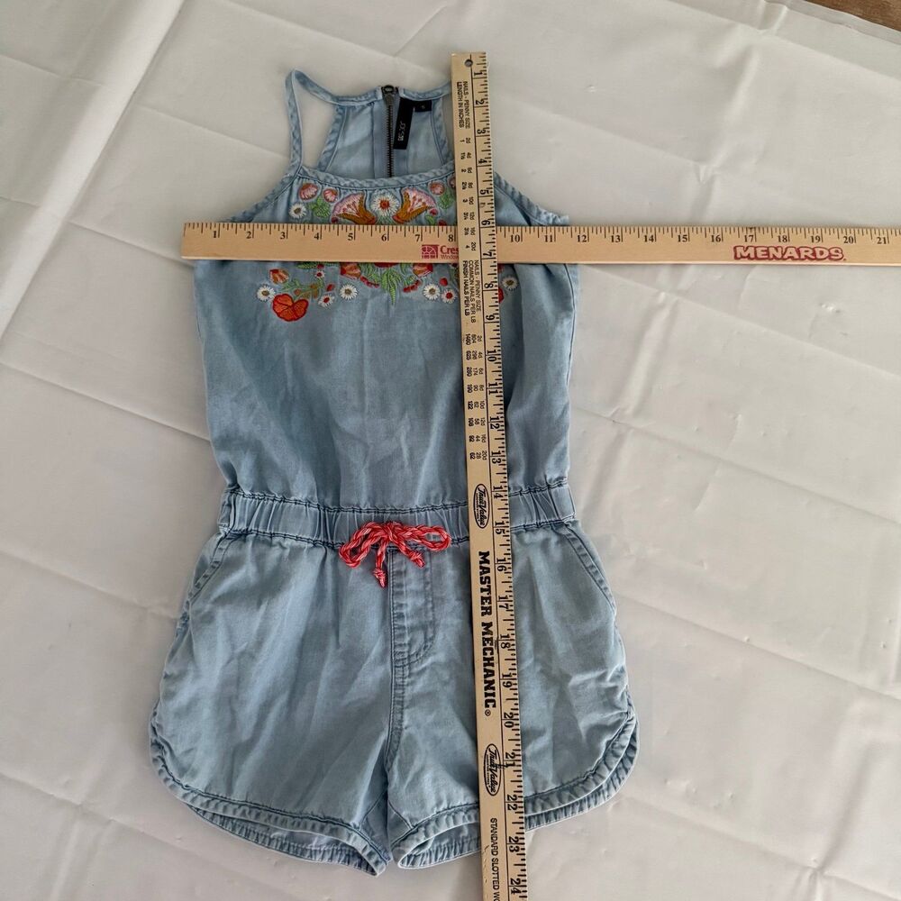 Joe’s Jeans Girls 5 Romper Denim Embroidered Flowers Elastic Waist Summer - Picture 3 of 7